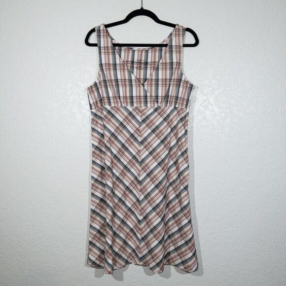 L.O.G.G. H&M Tan Red Plaid Cotton Dress Size 12 - Picture 1 of 7